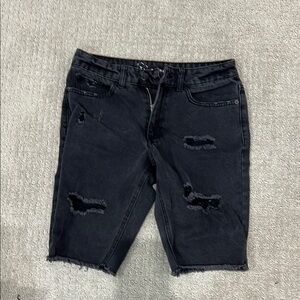 Men's Black Distressed Denim Shorts